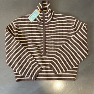NWT - Faherty Jackson Quarter Zip - Mocha Stripe